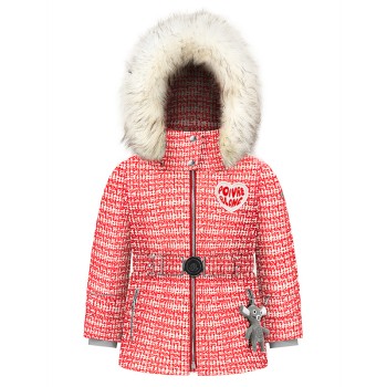 Girls synthetic down ski jacket tweed scarlet red