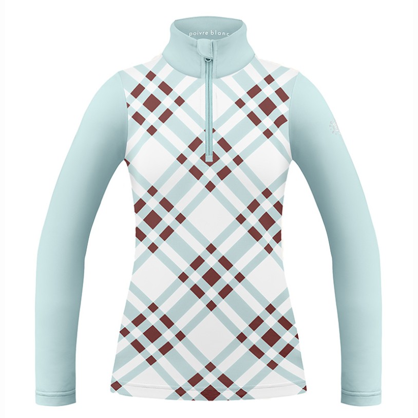 Womens base layer with zip cross aloe blue