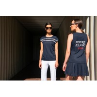 Womens eco active dress stripe oxford blue