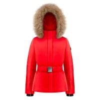 Girls ski jacket with fake fur scarlet red Joana